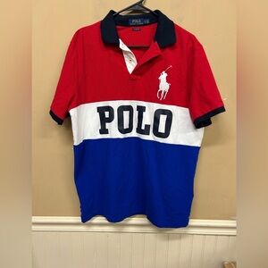 Polo Ralph Lauren Rugby Shirt Red Blue White Big Pony Colorblock Size Large